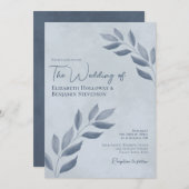 Invitation Wistful Leaves Modern Elegant Dusty Blue Wedding (Devant / Derrière)