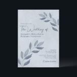 Invitation Wistful Leaves Modern Elegant Dusty Blue Wedding<br><div class="desc">These dusty blue wedding invitations feature a rustic yet modern design with sprigs of hand painted watercolor leaves entering from both sides of the card. The typography is unique and elegant with both left and right justified text. Simple and stylish, these invites are a wonderful way to include your family...</div>