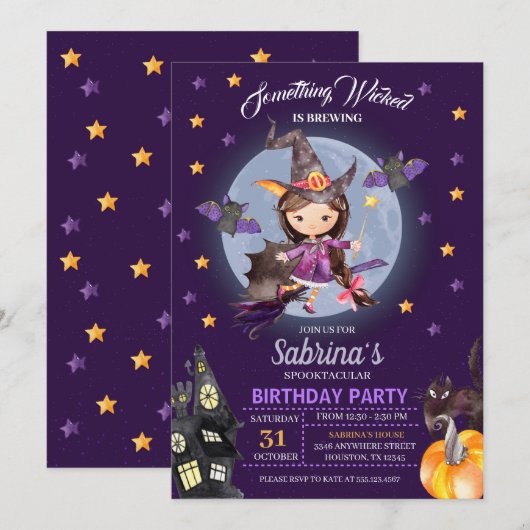Invitation Witch Halloween Anniversaire de enfant Party Invit (Devant / Derrière)