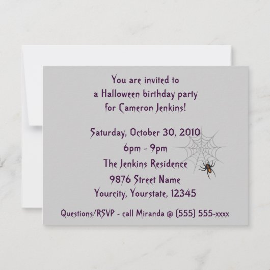 Invitation "Witch In Flight at Midnight" - Anniversaire d'Hal (Dos)