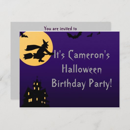 Invitation "Witch In Flight at Midnight" - Anniversaire d'Hal (Devant / Derrière)
