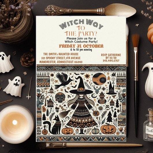 Invitation Witch Way Nordic Bohemian Halloween Costume Party