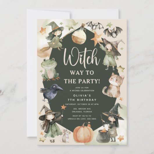 Invitation Witch Way to the Party's Kids Halloween Anniversai (Devant)