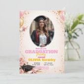 Invitation 🎓With QR code Pink &  Balloon Glow Graduation (Debout devant)