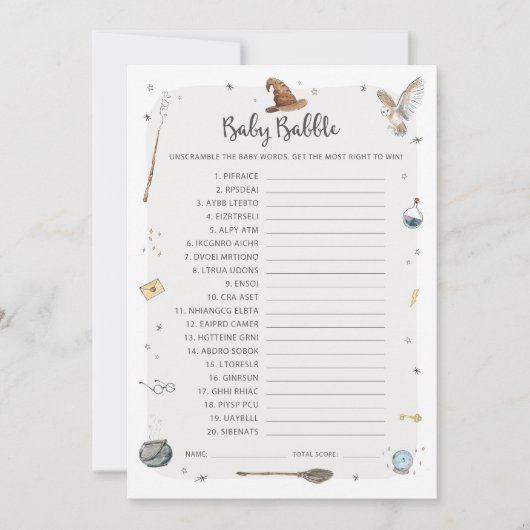 Invitation Wizard Baby shower Baby Babble Word Scramble Jeu (Devant)