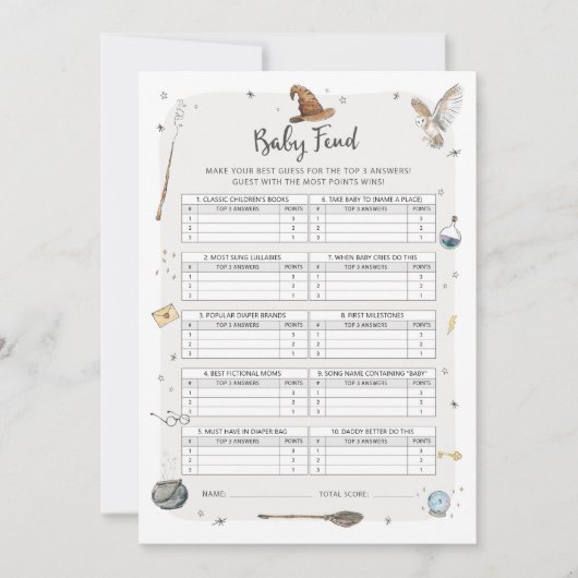 Invitation Wizard Baby shower Baby Trivia Jeu (Devant)