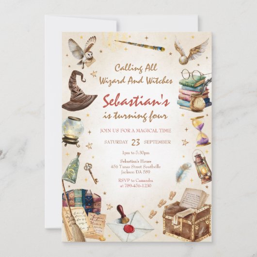 Invitation Wizard Witches Magical School Wizardry Birthday (Devant)
