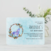 Invitation Wolf aquarelle avec un style boho Wreath Anniversa (Debout devant)