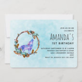 Invitation Wolf aquarelle avec un style boho Wreath Anniversa (Devant)