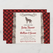 Invitation Wolf Cub Plaid Winter Forest Baby shower Pour Garç (Devant / Derrière)