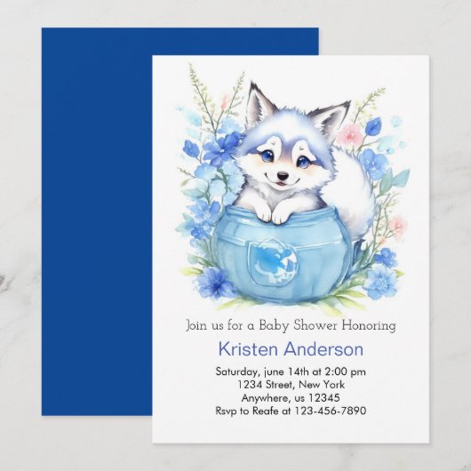 Invitation Wolf Custom Boy Baby shower (Devant / Derrière)