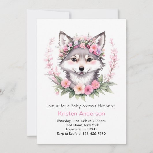 Invitation Wolf Dreamscape Baby shower de fille rose (Devant)