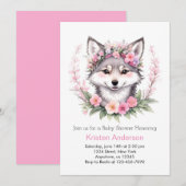 Invitation Wolf Dreamscape Baby shower de fille rose (Devant / Derrière)