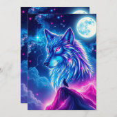 Invitation Wolf Galaxy Stars Cosmic Birthday Party (Devant / Derrière)