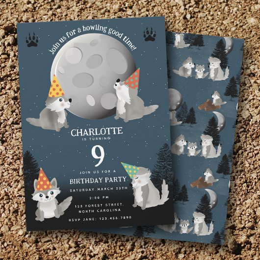 Invitation Wolf Pack Woodland Moon Howling Birthday Party