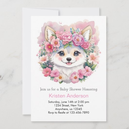Invitation Wolf Whispers : Baby shower de fille (Devant)