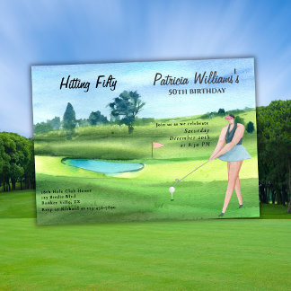 Invitation Woman Golf Player Hitting Fifty 50th Birthday