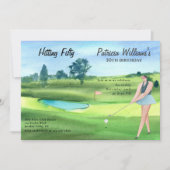 Invitation Woman Golf Player Hitting Fifty 50th Birthday (Devant)