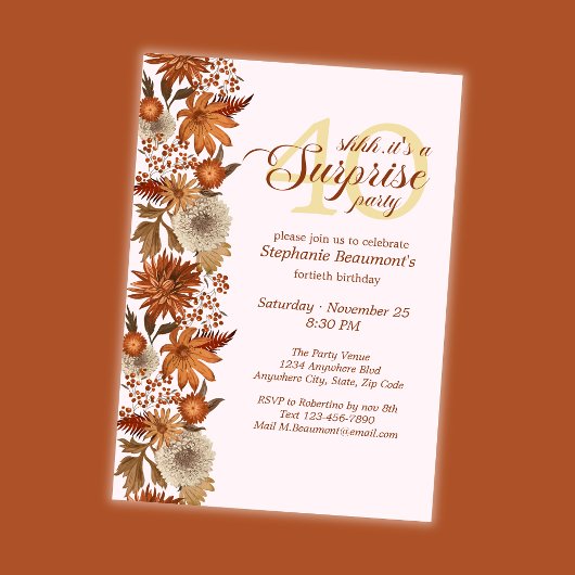 Invitation Woman's Autumn Flower Surprise 40th Birthday
