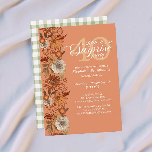 Invitation Woman's Autumn Flower Surprise 40th Birthday