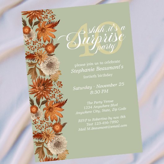 Invitation Woman's Autumn Flower Surprise 40th Birthday