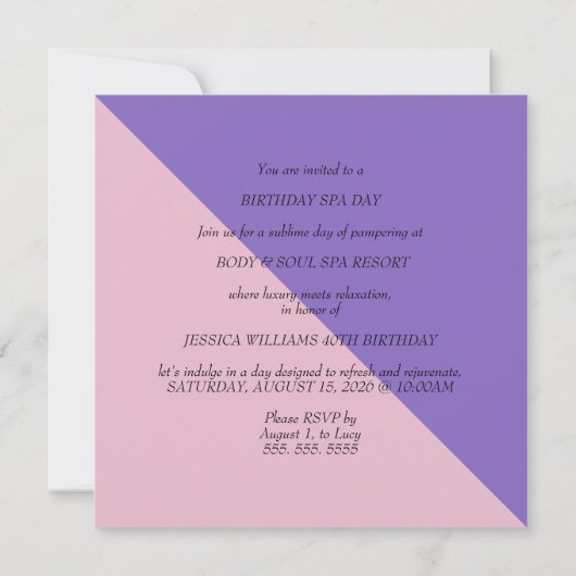 Invitation Womans Birthday Spa Day (Dos)