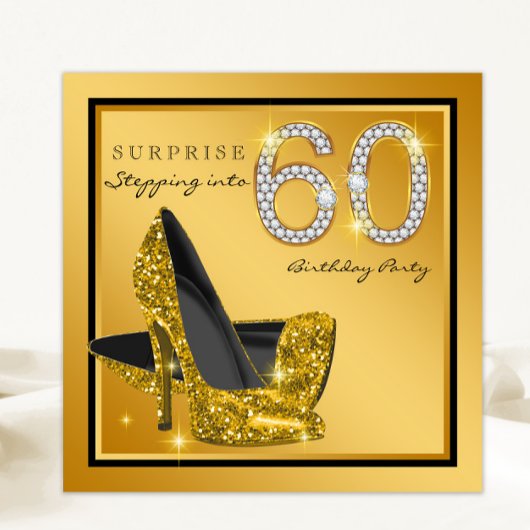 Invitation Womans Black Gold Surprise 60e fête d'anniversaire