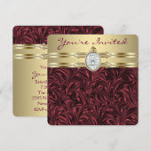 Invitation Womans Bourgogne Vin et Gold Anniversaire (Devant / Derrière)