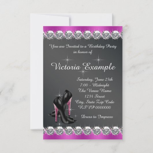 Invitation Womans Chic Fuchsia fête d'anniversaire RSVP (Dos)
