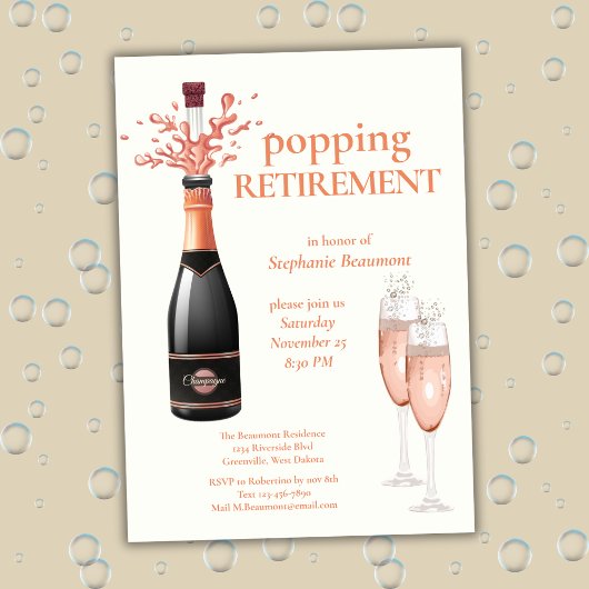 Invitation Woman's Elegant Popping Champagne Retirement