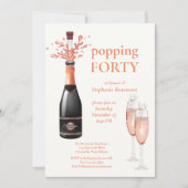 Invitation Woman's Funny Popping Champagne 40th Birthday (Devant)