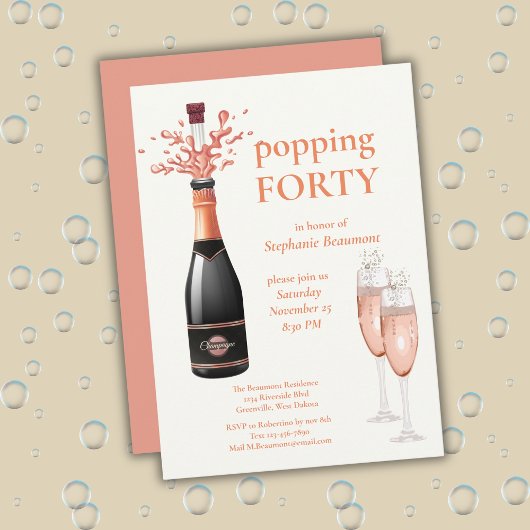 Invitation Woman's Funny Popping Champagne 40th Birthday