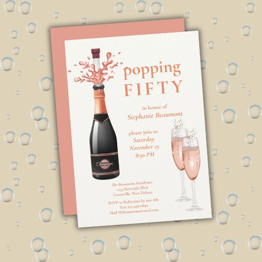 Invitation Woman's Funny Popping Champagne 50th Birthday