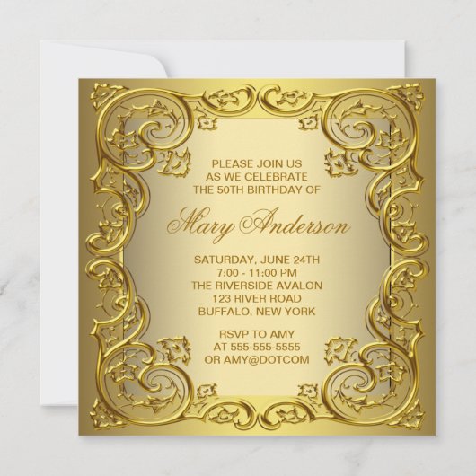 Invitation Womans Gold 50e fête d'anniversaire (Dos)