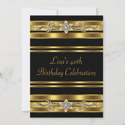Invitation Womans Gold Black 40e fête d'anniversaire (Devant)