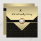 Invitation Womans Gold Black 50e fête d'anniversaire (Devant / Derrière)