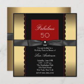 Invitation Womans Gold Black Red 50e fête d'anniversaire (Devant / Derrière)