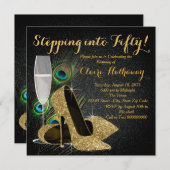 Invitation Womans Gold Peacock fête d'anniversaire (Devant / Derrière)