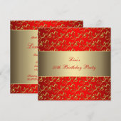 Invitation Womans Gold Swirl Élégante Rouge 50e fête d'annive (Devant / Derrière)