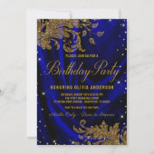 Invitation Womans Royal Blue Gold Anniversaire Fête Invitatio (Devant)
