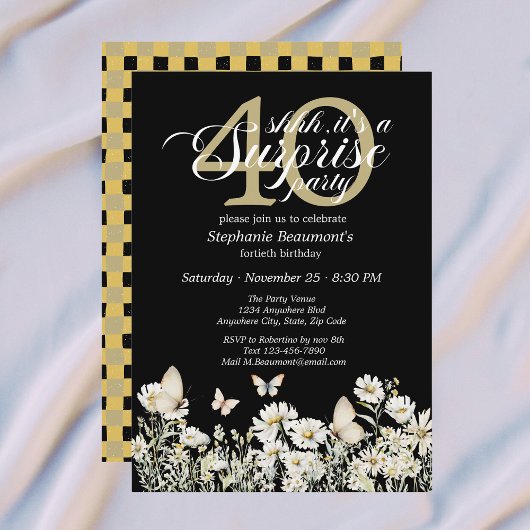 Invitation Woman's White Wildflower Surprise 40th Birthday