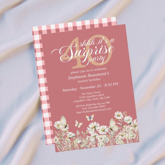 Invitation Woman's White Wildflower Surprise 40th Birthday