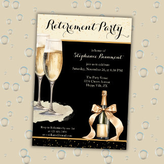 Invitation Women's Elegant Black Champagne Retirement Party