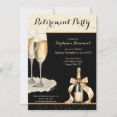 Invitation Women's Elegant Black Champagne Retirement Party (Devant)