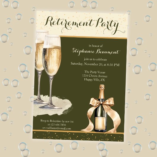 Invitation Women's Elegant Green Champagne Retirement Party