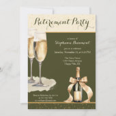 Invitation Women's Elegant Green Champagne Retirement Party (Devant)