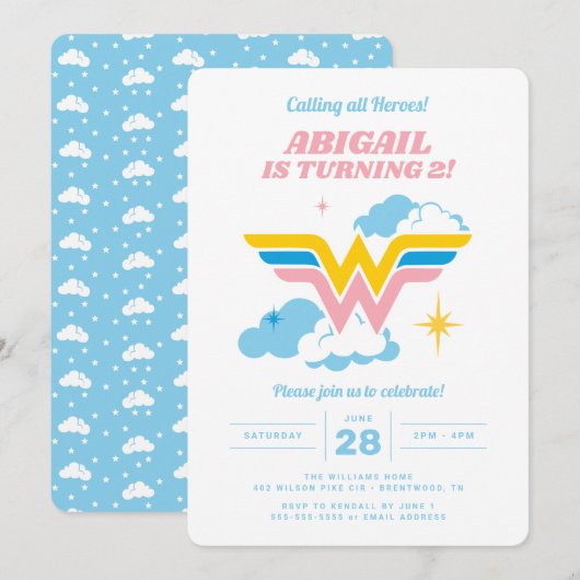 Invitation Wonder Woman Nuds Logo Anniversaire (Devant / Derrière)