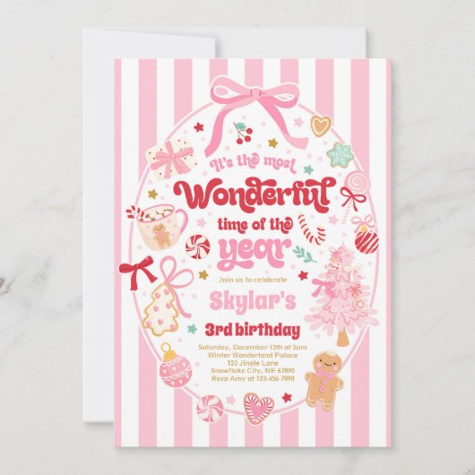 Invitation Wonderful Time Of The Year Christmas Bow Birthday (Devant)