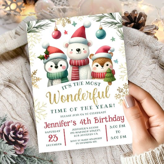 Invitation Wonderland Boho Snow Animaux 4e anniversaire