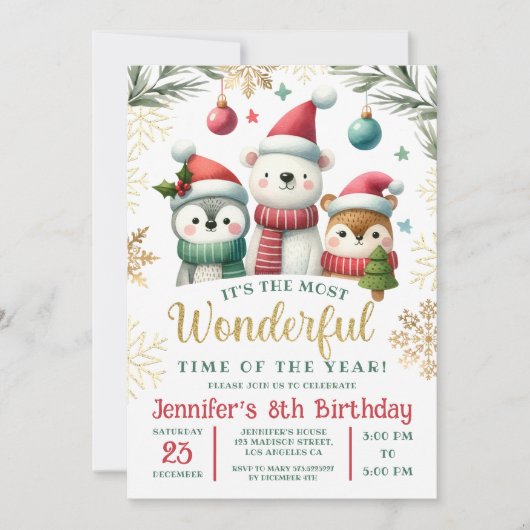 Invitation Wonderland Boho Snow Animaux 8e anniversaire (Devant)